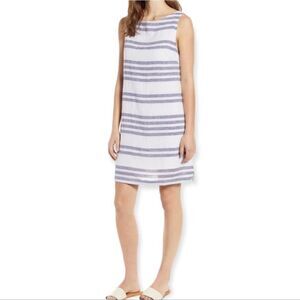 NWT Beach Lunch Lounge Linen Blend White and Blue Striped Shift Dress Size XS